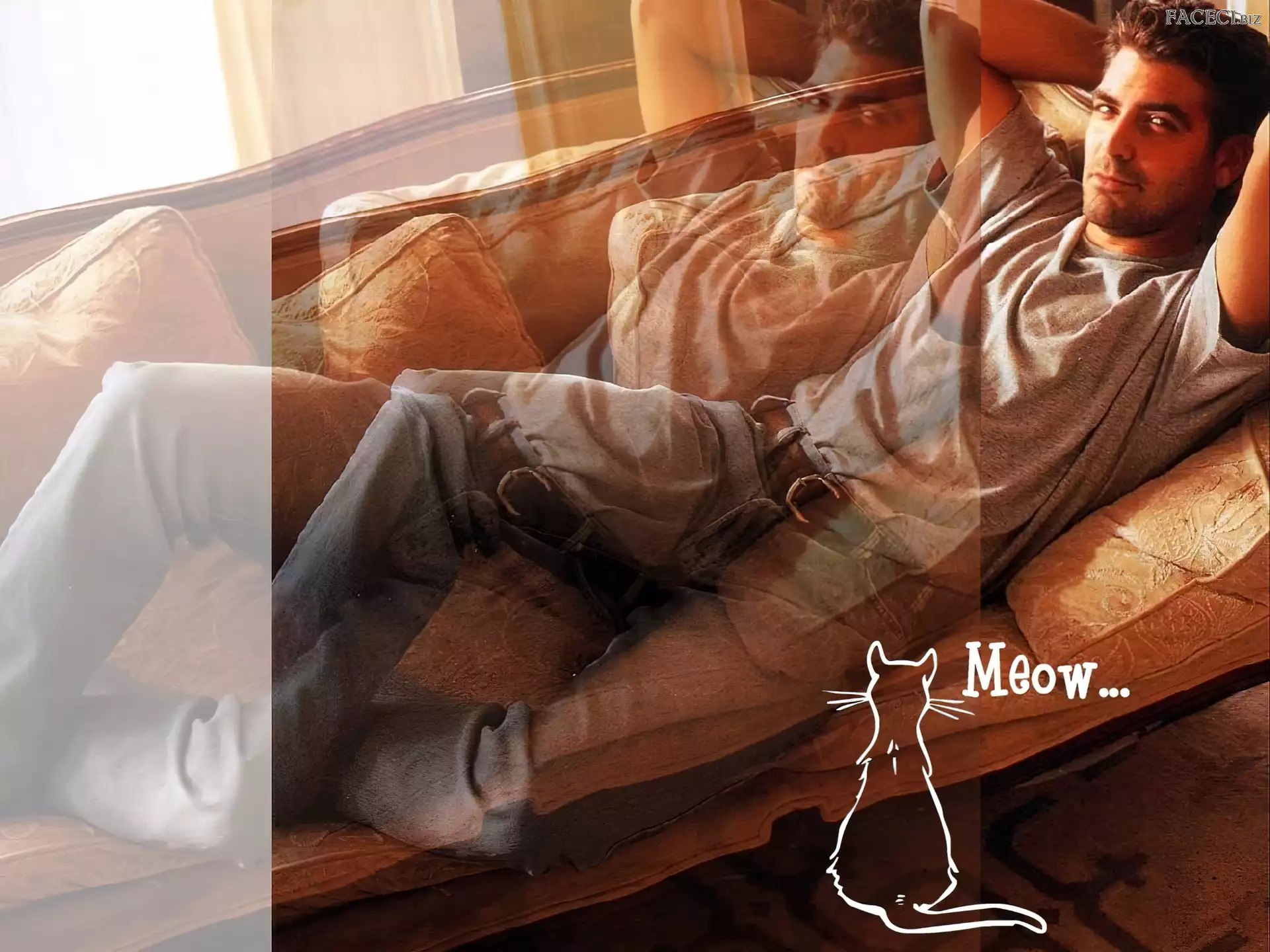 jeansy, George Clooney, szara koszulka